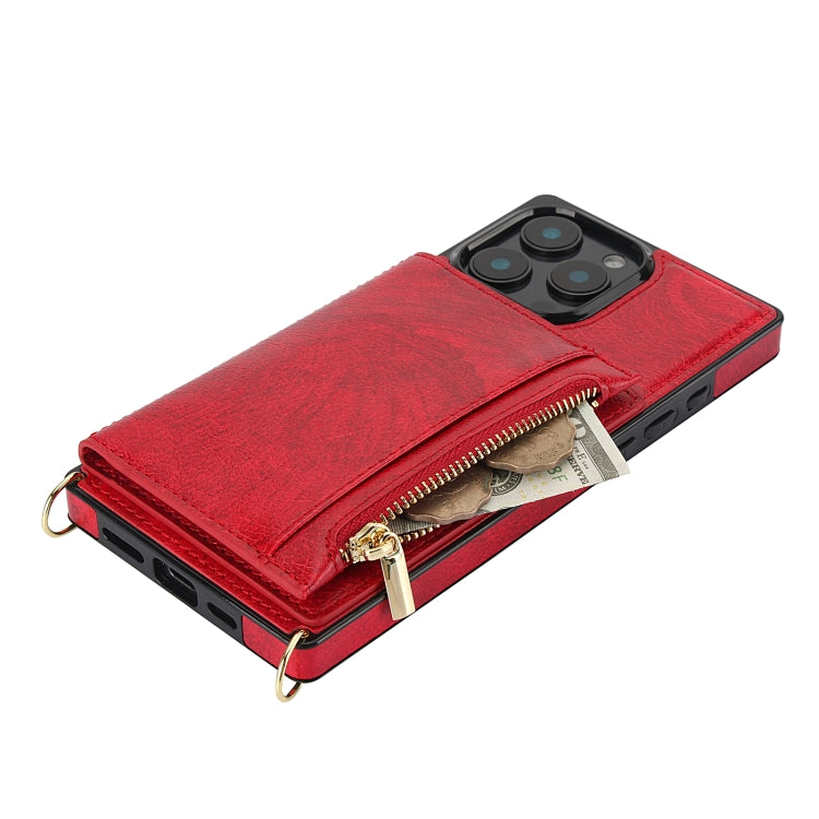 For iPhone 16 Pro Max Square Zipper Wallet Bag TPU+PU Back Cover Case(Red) by buy2fix