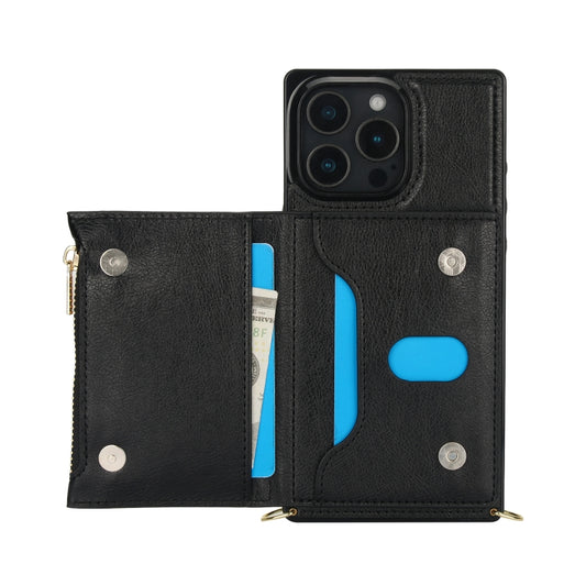 For iPhone 16 Pro Square Zipper Wallet Bag TPU+PU Back Cover Case(Black) by buy2fix