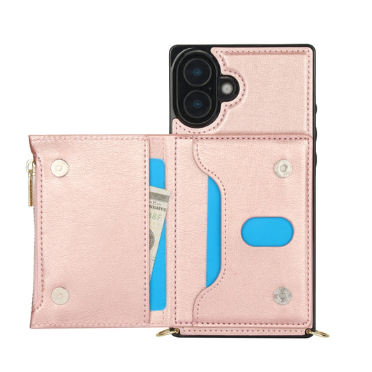For iPhone 16 Plus Square Zipper Wallet Bag TPU+PU Back Cover Case(Rose Gold) - iPhone 16 Plus Cases by buy2fix | Online Shopping UK | buy2fix