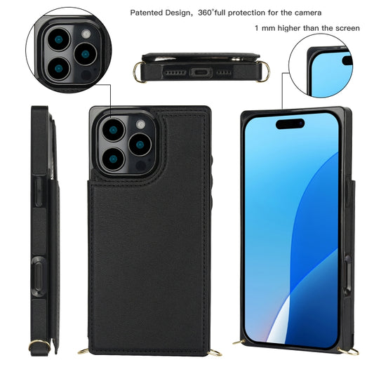 For iPhone 16 Pro Max Cross-body Square Dual-Buckle Card Flip Wallet Phone Case(Black) by buy2fix