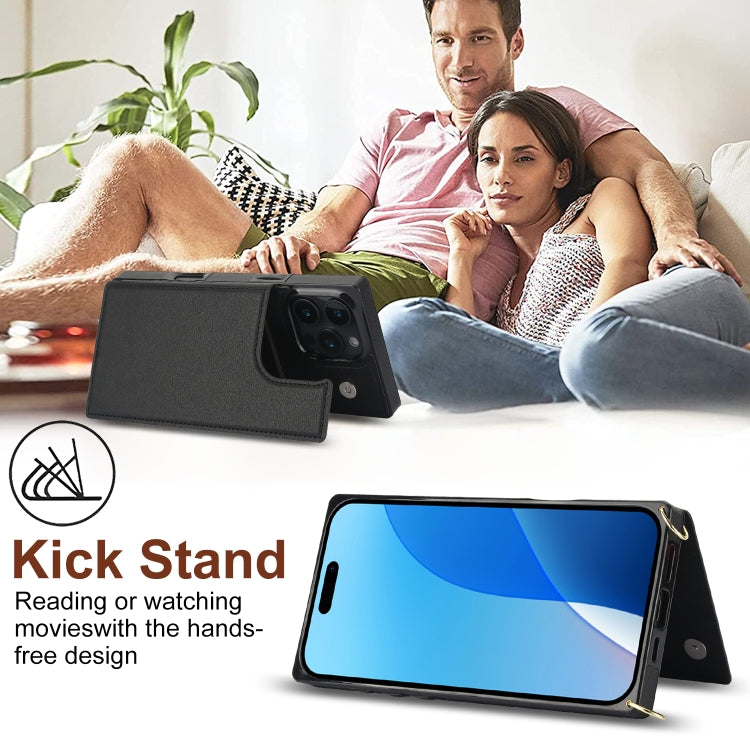 For iPhone 16 Pro Max Cross-body Square Dual-Buckle Card Flip Wallet Phone Case(Black) by buy2fix