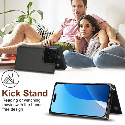 For iPhone 16 Pro Max Cross-body Square Dual-Buckle Card Flip Wallet Phone Case(Black) by buy2fix