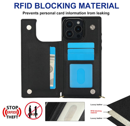 For iPhone 16 Pro Max Cross-body Square Dual-Buckle Card Flip Wallet Phone Case(Black) by buy2fix