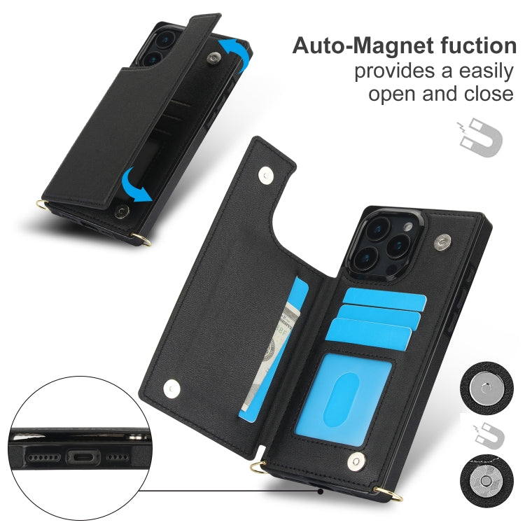 For iPhone 16 Pro Max Cross-body Square Dual-Buckle Card Flip Wallet Phone Case(Black) by buy2fix