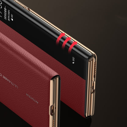 For Huawei Mate XT Ultimate Design View Window Genuine Leather Electroplating Phone Case(Red) - Huawei Cases by buy2fix | Online Shopping UK | buy2fix