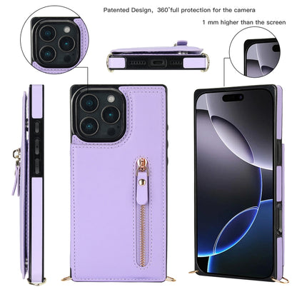 For iPhone 16 Pro Max Cross-body Zipper Square Phone Case(Purple) - iPhone 16 Pro Max Cases by buy2fix | Online Shopping UK | buy2fix