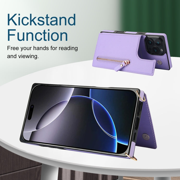 For iPhone 16 Pro Max Cross-body Zipper Square Phone Case(Purple) - iPhone 16 Pro Max Cases by buy2fix | Online Shopping UK | buy2fix