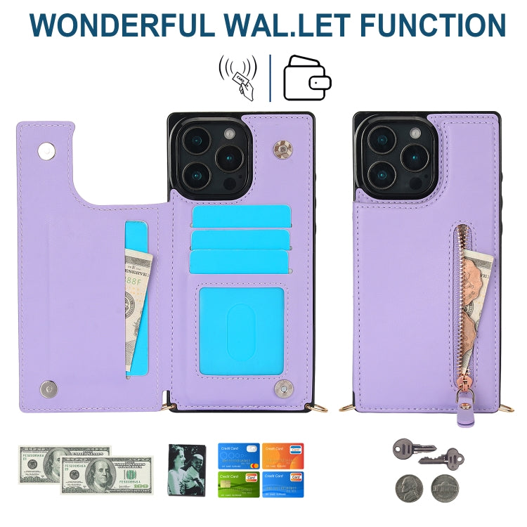 For iPhone 16 Pro Max Cross-body Zipper Square Phone Case(Purple) - iPhone 16 Pro Max Cases by buy2fix | Online Shopping UK | buy2fix
