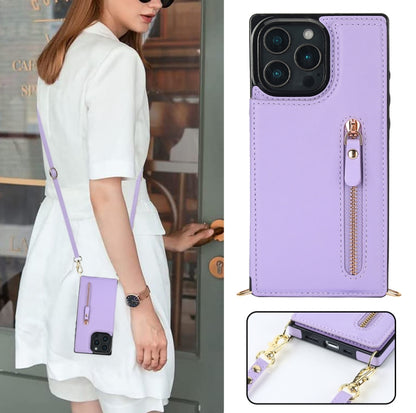 For iPhone 16 Pro Max Cross-body Zipper Square Phone Case(Purple) - iPhone 16 Pro Max Cases by buy2fix | Online Shopping UK | buy2fix