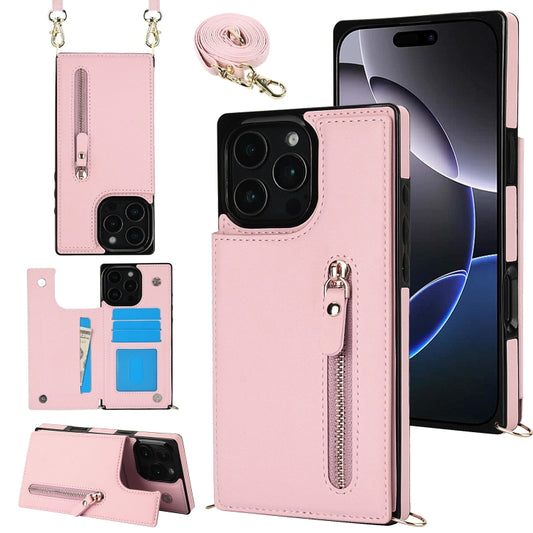 For iPhone 16 Pro Max Cross-body Zipper Square Phone Case(Pink) - iPhone 16 Pro Max Cases by buy2fix | Online Shopping UK | buy2fix
