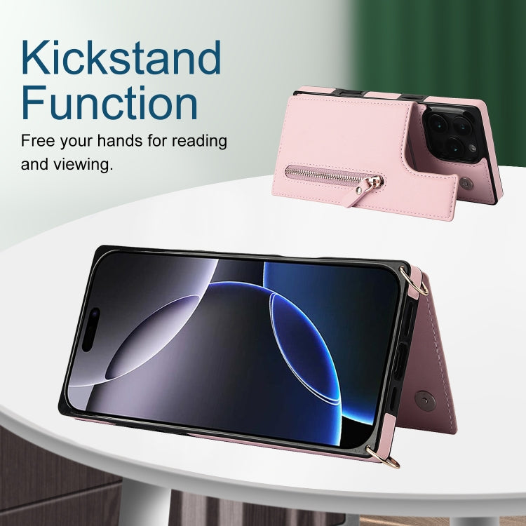 For iPhone 16 Pro Max Cross-body Zipper Square Phone Case(Pink) - iPhone 16 Pro Max Cases by buy2fix | Online Shopping UK | buy2fix