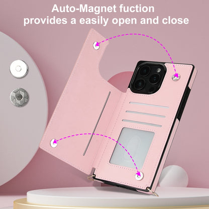 For iPhone 16 Pro Max Cross-body Zipper Square Phone Case(Pink) - iPhone 16 Pro Max Cases by buy2fix | Online Shopping UK | buy2fix