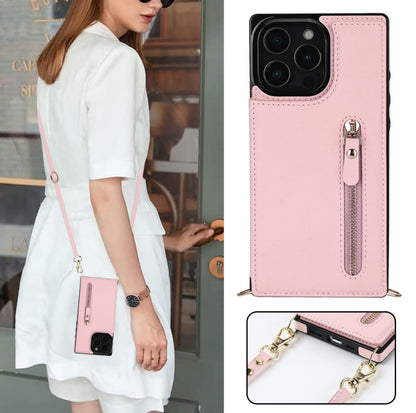 For iPhone 16 Pro Max Cross-body Zipper Square Phone Case(Pink) - iPhone 16 Pro Max Cases by buy2fix | Online Shopping UK | buy2fix