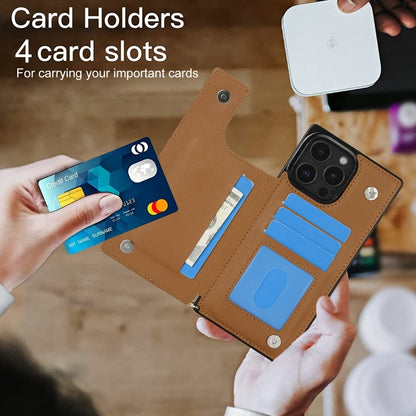 For iPhone 16 Pro Max Cross-body Zipper Square Phone Case(Brown) - iPhone 16 Pro Max Cases by buy2fix | Online Shopping UK | buy2fix