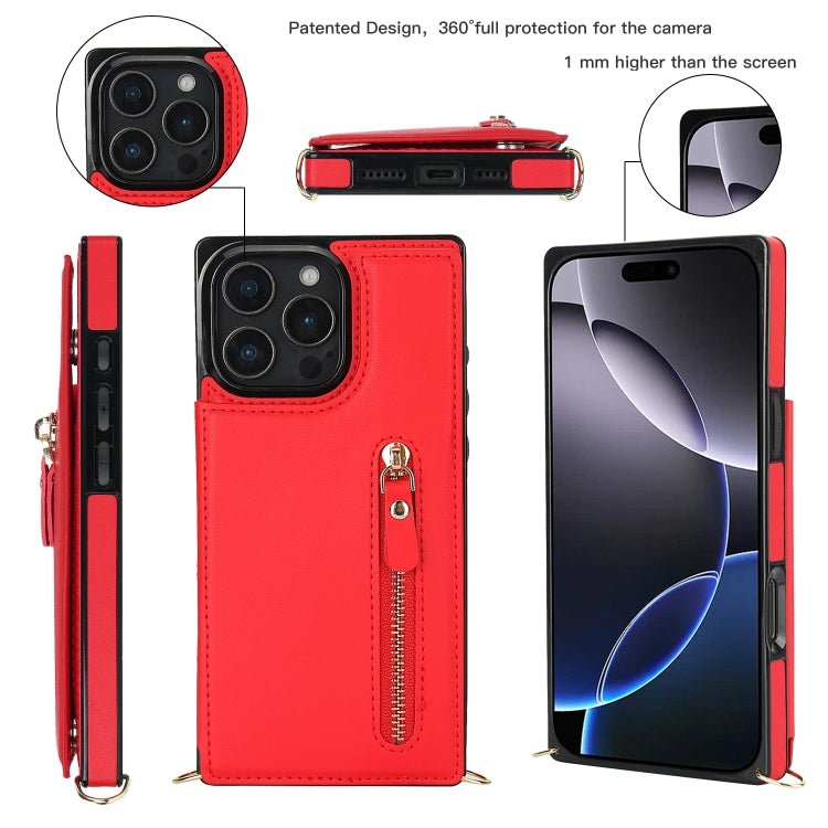For iPhone 16 Pro Max Cross-body Zipper Square Phone Case(Red) - iPhone 16 Pro Max Cases by buy2fix | Online Shopping UK | buy2fix