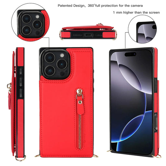 For iPhone 16 Pro Max Cross-body Zipper Square Phone Case(Red) - iPhone 16 Pro Max Cases by buy2fix | Online Shopping UK | buy2fix