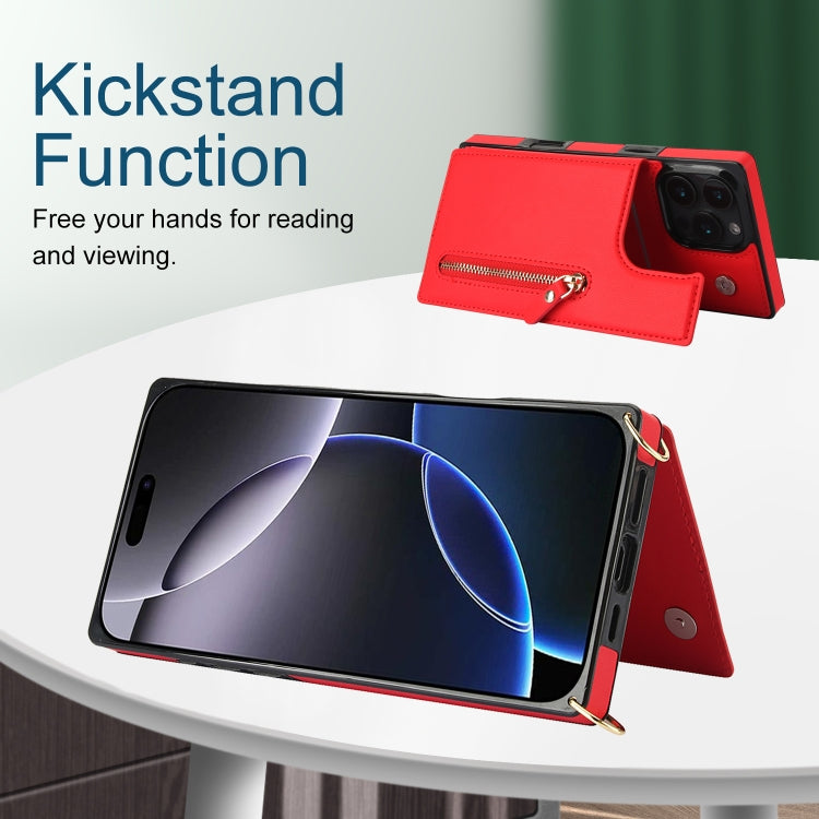 For iPhone 16 Pro Max Cross-body Zipper Square Phone Case(Red) - iPhone 16 Pro Max Cases by buy2fix | Online Shopping UK | buy2fix