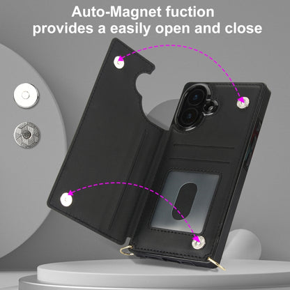 For iPhone 16 Cross-body Zipper Square Phone Case(Black) - iPhone 16 Cases by buy2fix | Online Shopping UK | buy2fix