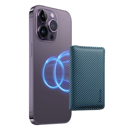 Denior V13 Magsafe Wallet Carbon Fiber Texture Leather Magnetic Card Holder Bag(Blue) - Adhesive Card Holders by Denior | Online Shopping UK | buy2fix
