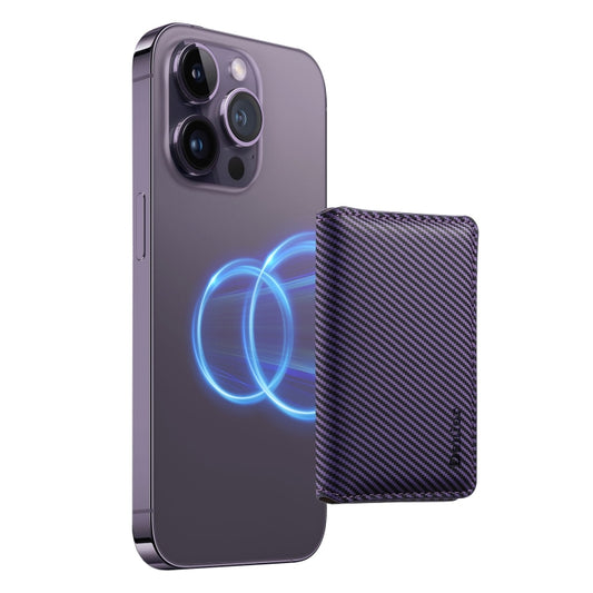 Denior V13 Magsafe Wallet Carbon Fiber Texture Leather Magnetic Card Holder Bag(Purple) - Adhesive Card Holders by Denior | Online Shopping UK | buy2fix