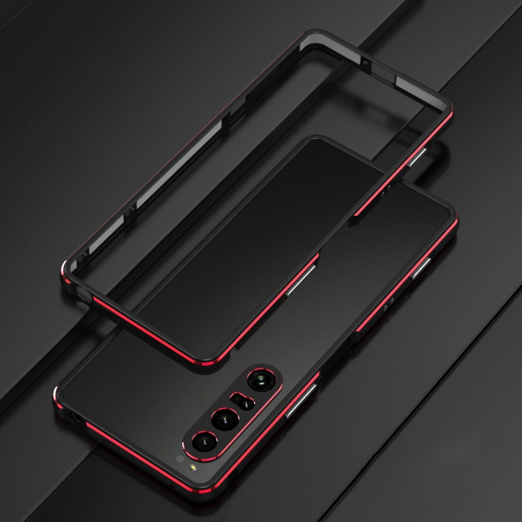 For Sony Xperia 1 VI Aurora Series Lens Protector + Metal Frame Protective Phone Case(Black Red) - Google Cases by buy2fix | Online Shopping UK | buy2fix