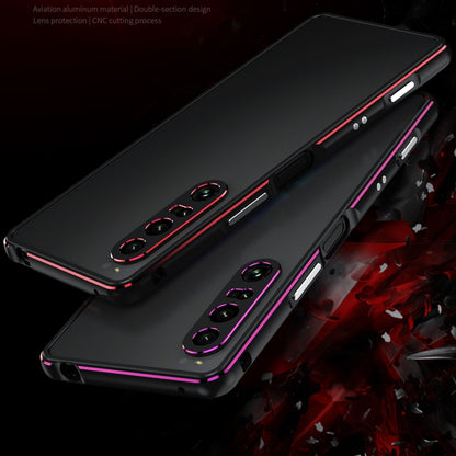For Sony Xperia 1 VI Aurora Series Lens Protector + Metal Frame Protective Phone Case(Black Red) - Google Cases by buy2fix | Online Shopping UK | buy2fix