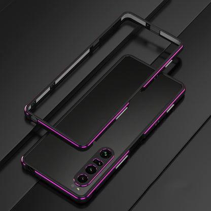 For Sony Xperia 1 VI Aurora Series Lens Protector + Metal Frame Protective Phone Case(Black Purple) - Google Cases by buy2fix | Online Shopping UK | buy2fix