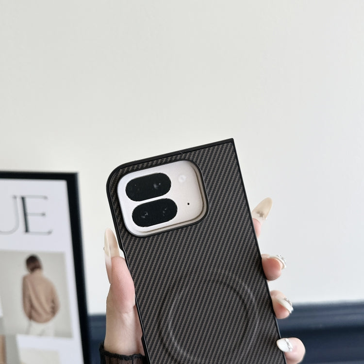 For Google Pixel 9 Pro Fold Carbon Fiber Leather MagSafe PC Phone Case(Silver) by buy2fix