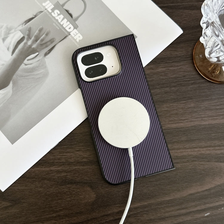 For Google Pixel 9 Pro Fold Carbon Fiber Leather MagSafe PC Phone Case(Brown) by buy2fix