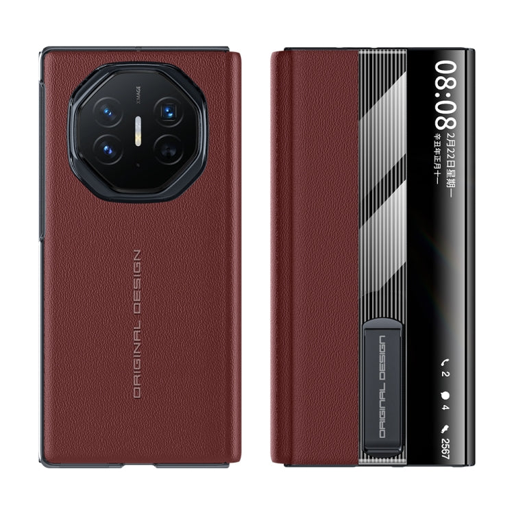 For Huawei Mate XT Ultimate Smart Side View Window Genuine Leather Phone Case(Dark Red) - Huawei Cases by buy2fix | Online Shopping UK | buy2fix