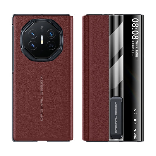 For Huawei Mate XT Ultimate Smart Side View Window Genuine Leather Phone Case(Dark Red) - Huawei Cases by buy2fix | Online Shopping UK | buy2fix