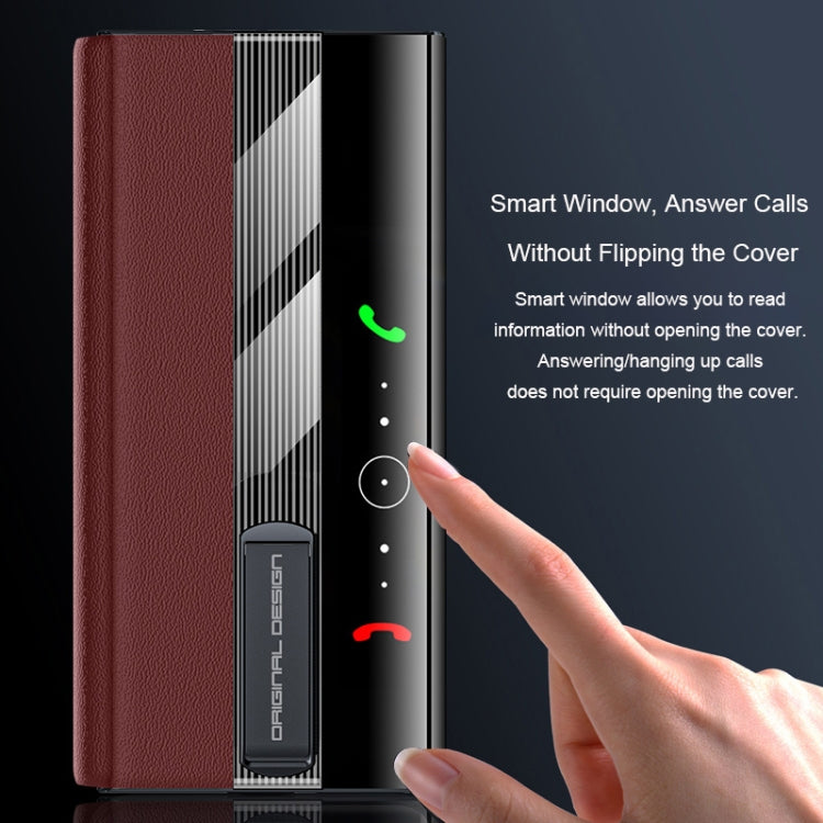 For Huawei Mate XT Ultimate Smart Side View Window Genuine Leather Phone Case(Dark Red) - Huawei Cases by buy2fix | Online Shopping UK | buy2fix