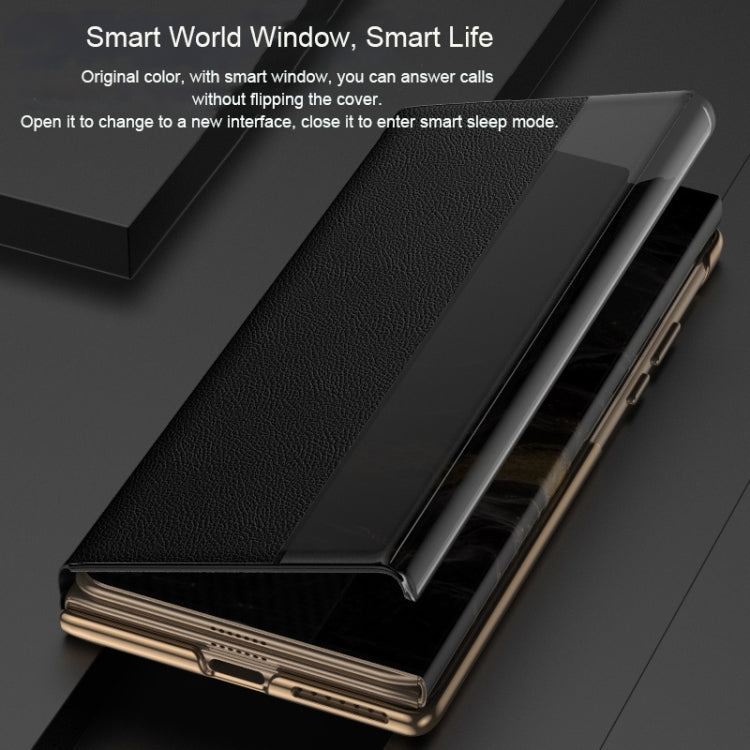 For Huawei Mate XT Ultimate Smart Side View Window Plain Leather Phone Case(Dark Red) - Huawei Cases by buy2fix | Online Shopping UK | buy2fix