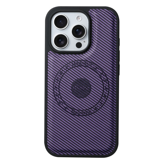 For iPhone 16 Plus Denior Carbon Fiber Texture Leather MagSafe Phone Case(Purple) - iPhone 16 Plus Cases by Denior | Online Shopping UK | buy2fix
