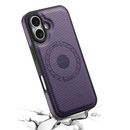 For iPhone 16 Denior Carbon Fiber Texture Leather MagSafe Phone Case(Purple) - iPhone 16 Cases by Denior | Online Shopping UK | buy2fix