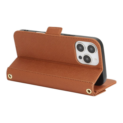 For iPhone 16 Pro Max Cross Texture Crossbody Lanyard Leather Phone Case(Brown) by buy2fix