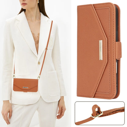 For iPhone 16 Pro Max Cross Texture Crossbody Lanyard Leather Phone Case(Brown) by buy2fix