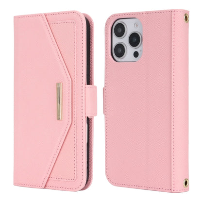 For iPhone 16 Pro Max Cross Texture Crossbody Lanyard Leather Phone Case(Pink) by buy2fix