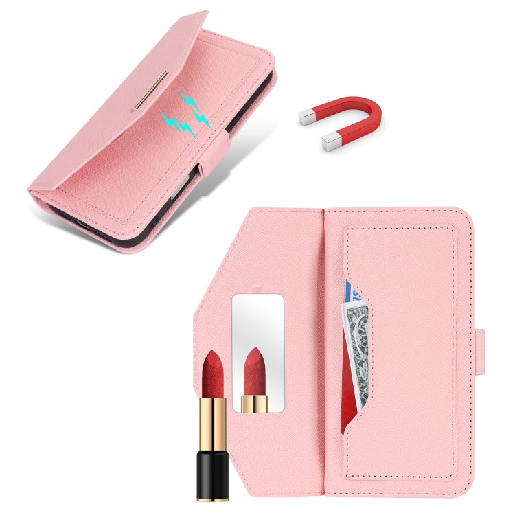 For iPhone 16 Pro Max Cross Texture Crossbody Lanyard Leather Phone Case(Pink) by buy2fix