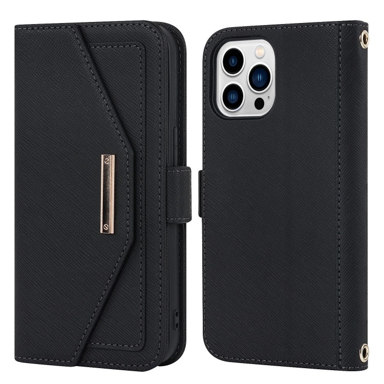 For iPhone 15 Pro Max Cross Texture Crossbody Lanyard Leather Phone Case(Black) - iPhone 15 Pro Max Cases by buy2fix | Online Shopping UK | buy2fix