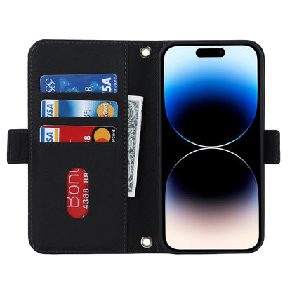 For iPhone 15 Pro Max Cross Texture Crossbody Lanyard Leather Phone Case(Black) - iPhone 15 Pro Max Cases by buy2fix | Online Shopping UK | buy2fix