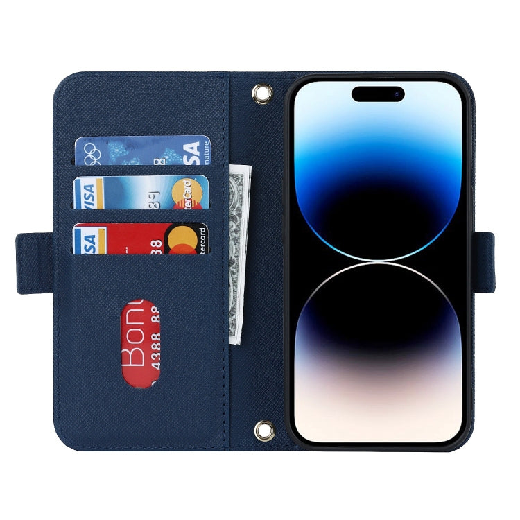 For iPhone 15 Pro Max Cross Texture Crossbody Lanyard Leather Phone Case(Blue) - iPhone 15 Pro Max Cases by buy2fix | Online Shopping UK | buy2fix