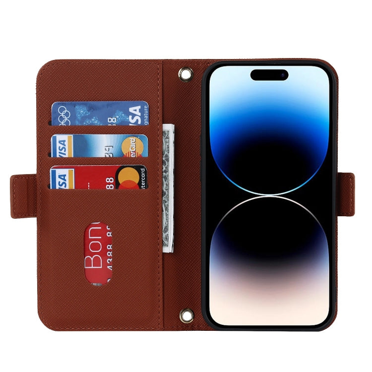 For iPhone 15 Pro Max Cross Texture Crossbody Lanyard Leather Phone Case(Brown) - iPhone 15 Pro Max Cases by buy2fix | Online Shopping UK | buy2fix