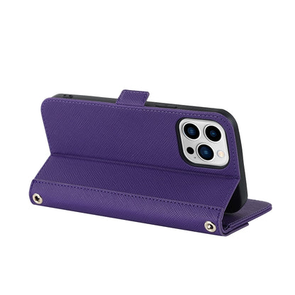 For iPhone 15 Pro Max Cross Texture Crossbody Lanyard Leather Phone Case(Purple) - iPhone 15 Pro Max Cases by buy2fix | Online Shopping UK | buy2fix