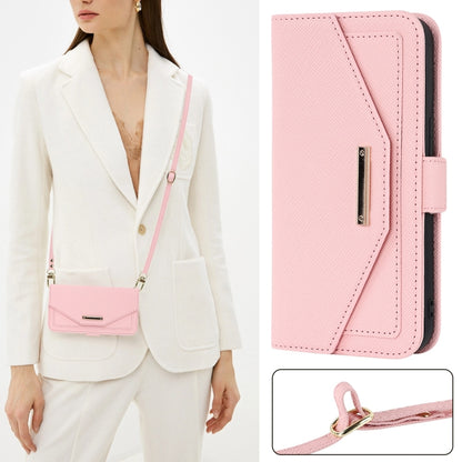 For iPhone 15 Pro Max Cross Texture Crossbody Lanyard Leather Phone Case(Pink) - iPhone 15 Pro Max Cases by buy2fix | Online Shopping UK | buy2fix