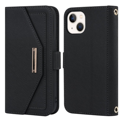 For iPhone 15 Plus Cross Texture Crossbody Lanyard Leather Phone Case(Black) - iPhone 15 Plus Cases by buy2fix | Online Shopping UK | buy2fix