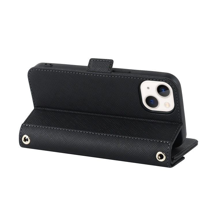 For iPhone 15 Plus Cross Texture Crossbody Lanyard Leather Phone Case(Black) - iPhone 15 Plus Cases by buy2fix | Online Shopping UK | buy2fix
