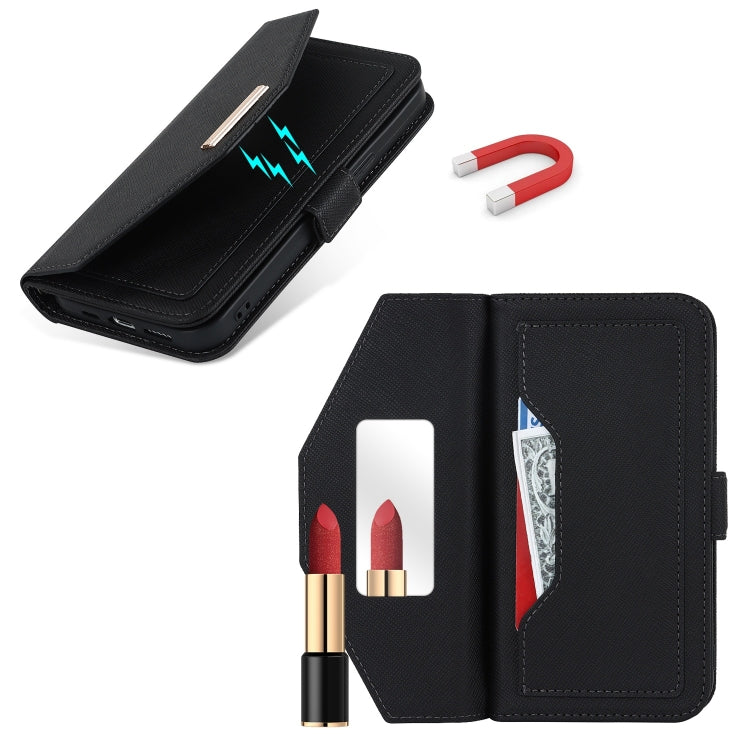 For iPhone 15 Plus Cross Texture Crossbody Lanyard Leather Phone Case(Black) - iPhone 15 Plus Cases by buy2fix | Online Shopping UK | buy2fix