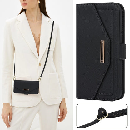 For iPhone 15 Plus Cross Texture Crossbody Lanyard Leather Phone Case(Black) - iPhone 15 Plus Cases by buy2fix | Online Shopping UK | buy2fix