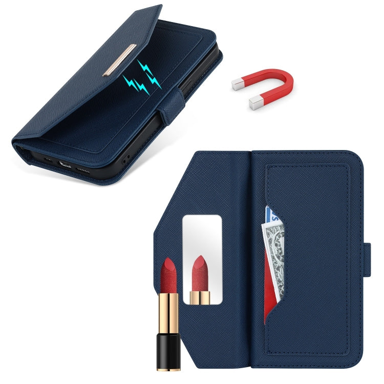 For iPhone 15 Plus Cross Texture Crossbody Lanyard Leather Phone Case(Blue) - iPhone 15 Plus Cases by buy2fix | Online Shopping UK | buy2fix